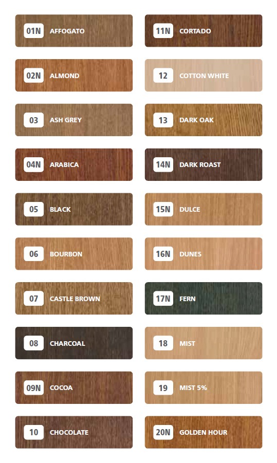Rubio Monocoat ton karta – nijanse 01N do 20N